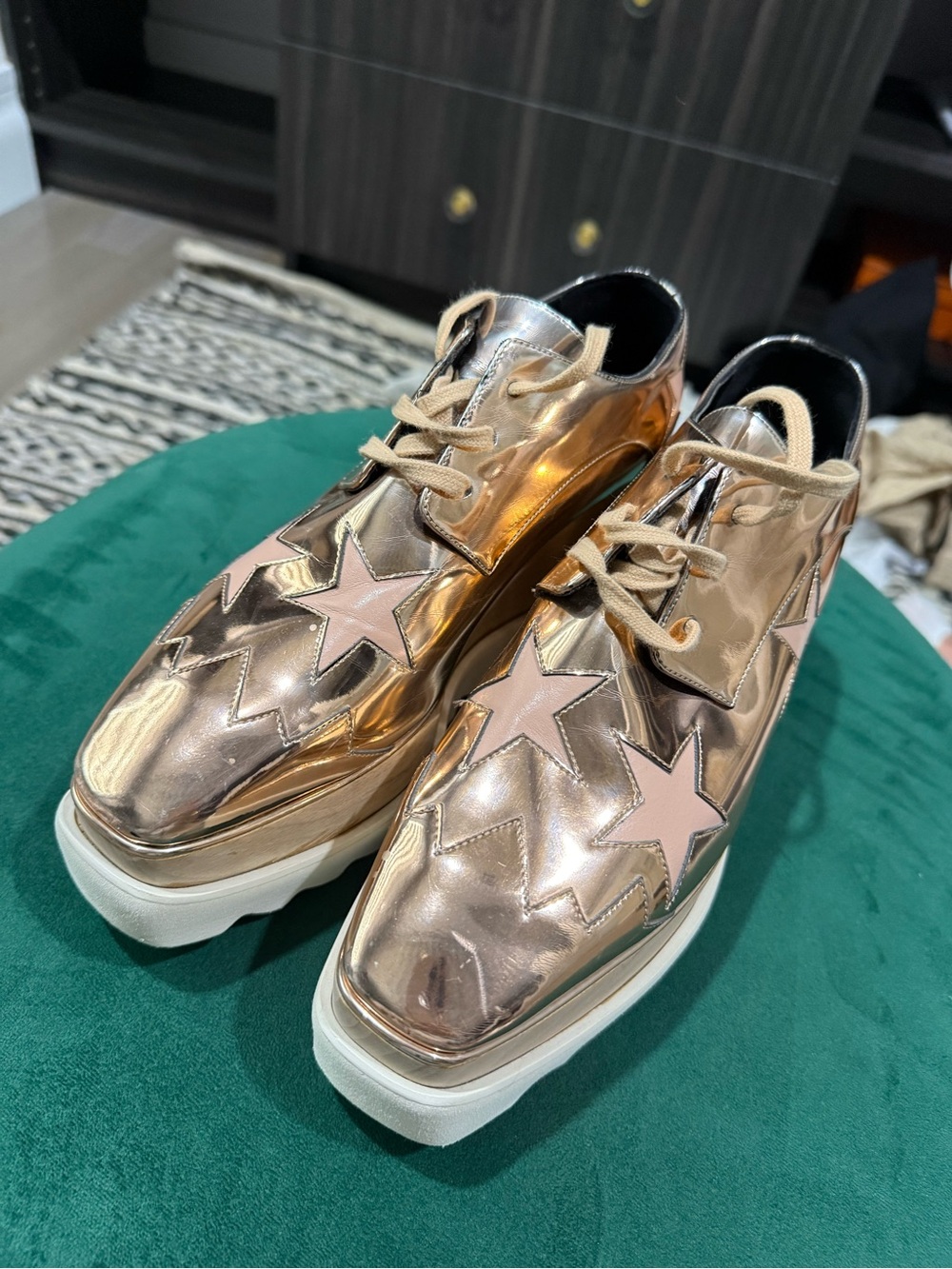 Stella McCartney Metallic Rose Gold Lace-Up Star Sneakers